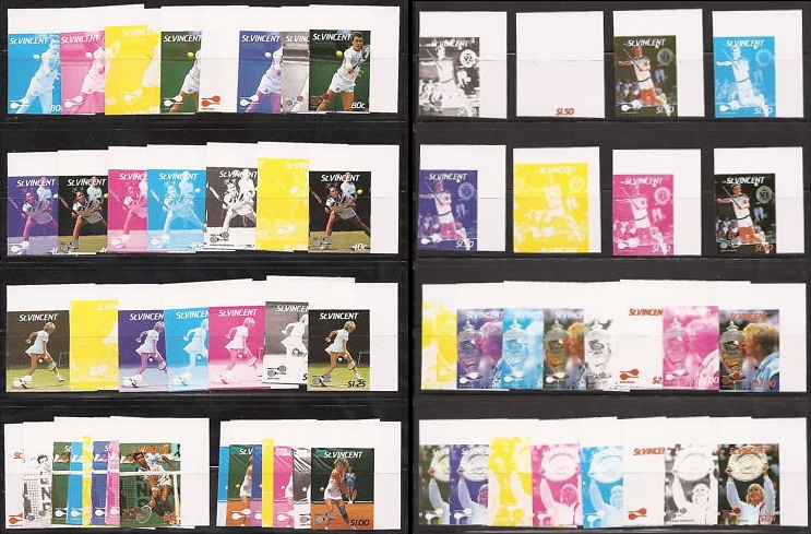 1987 International Lawn Tennis Players Progressive Color Proof Stamps 1987 International Lawn Tennis Players Progressive Color Proof Stamps